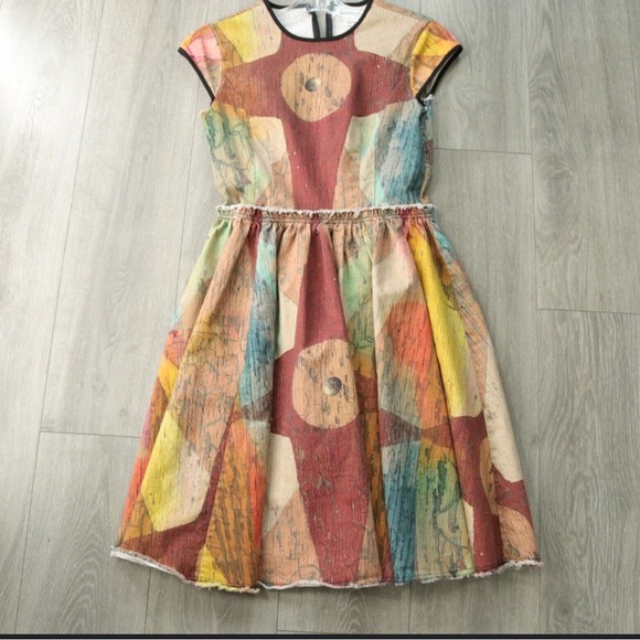 MAKING THE CUT Women's Winning Look Gary's Dress Beige Burgundy PaintPrint NWT M - Picture 5 of 16